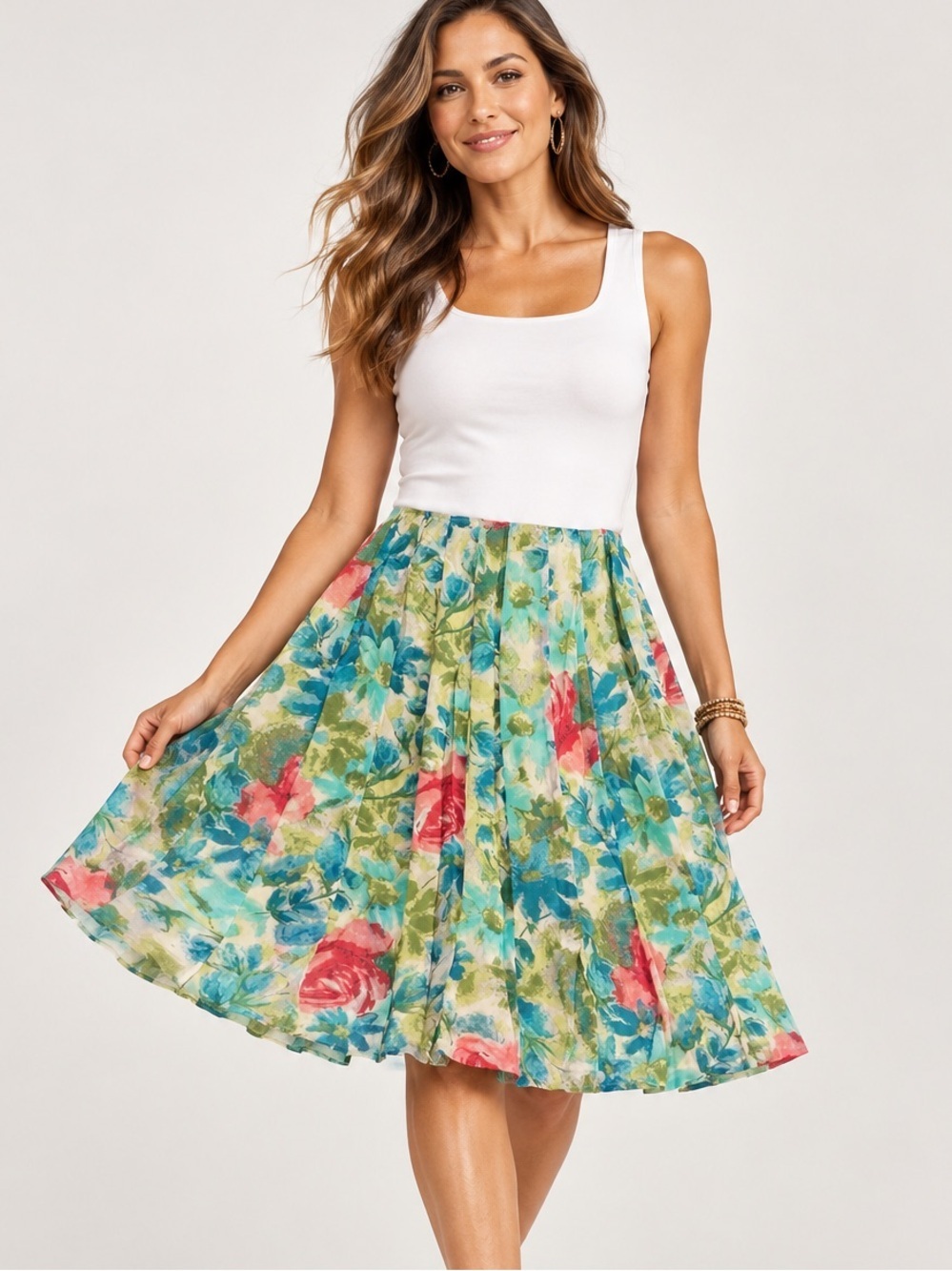 Ann Taylor Womens Size 4 100% Silk Multi Color Floral Pleated Lined Flare Skirt
